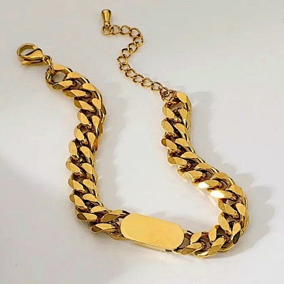 Stainless Steel Gold Cuban Chain Link Bracelet - Picture 2 of 9